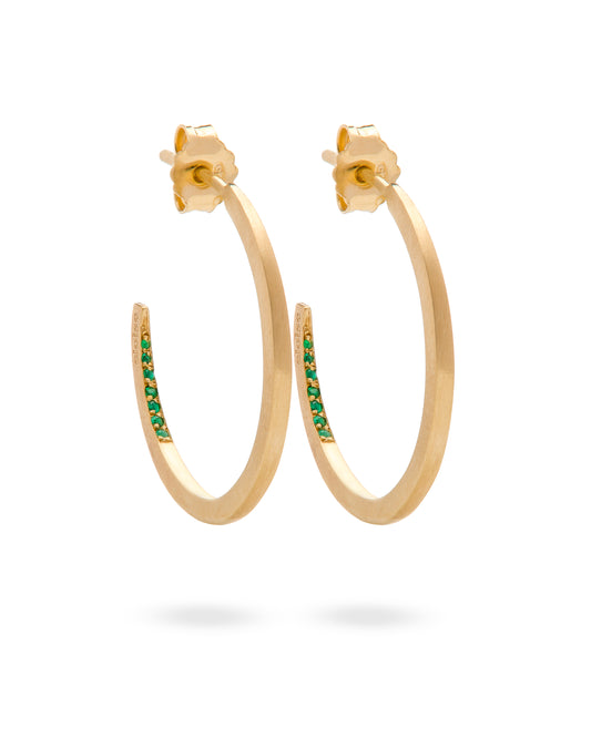 Crescent Moon Hoops Emerald