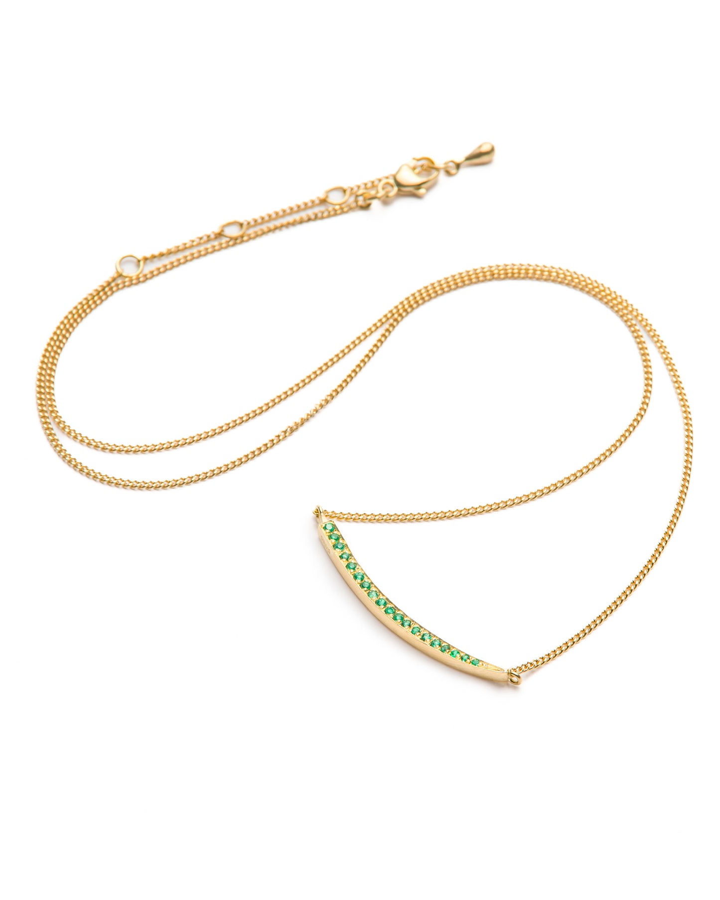 Crescent Moon Necklace Emerald 18K Gold