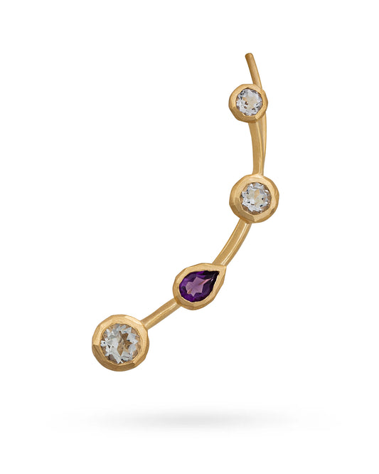 Climber Earring Prasiolite and Amethyst