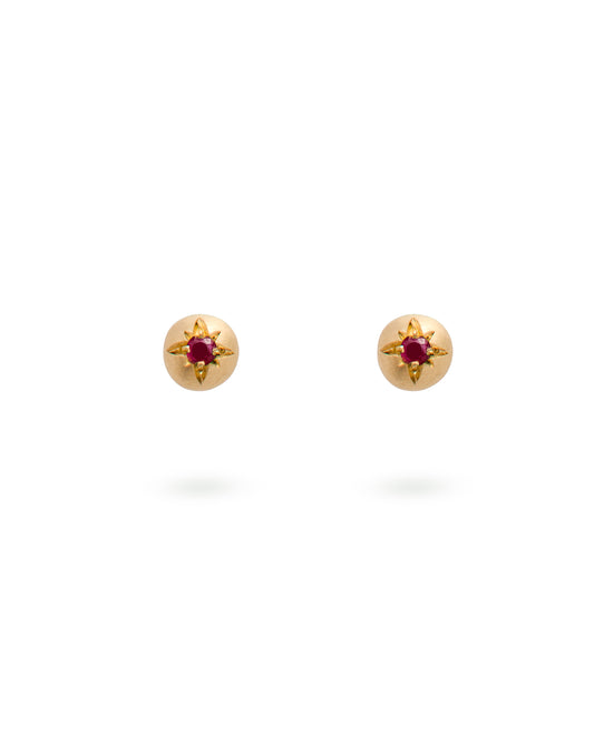 Moon Earrings Ruby 18K Gold