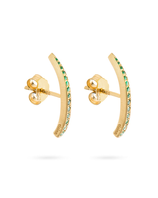 Crescent Moon Earrings Long Emerald