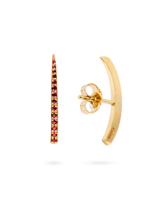 Crescent Moon Earrings Long Ruby 18K Gold
