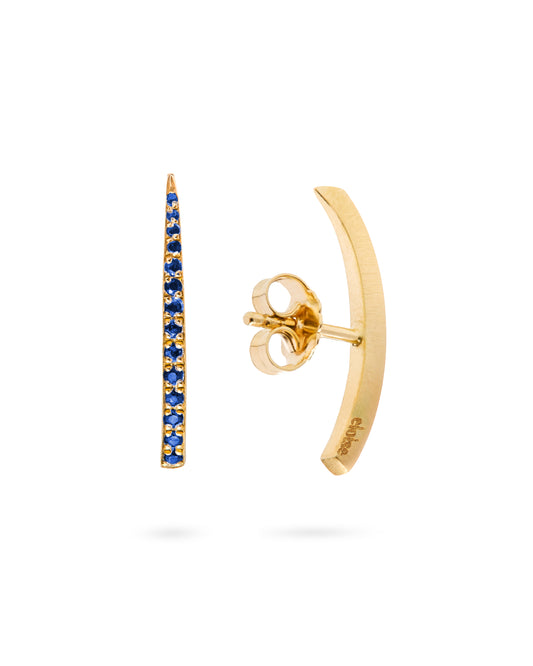Crescent Moon Earrings Long Sapphire 18K Gold