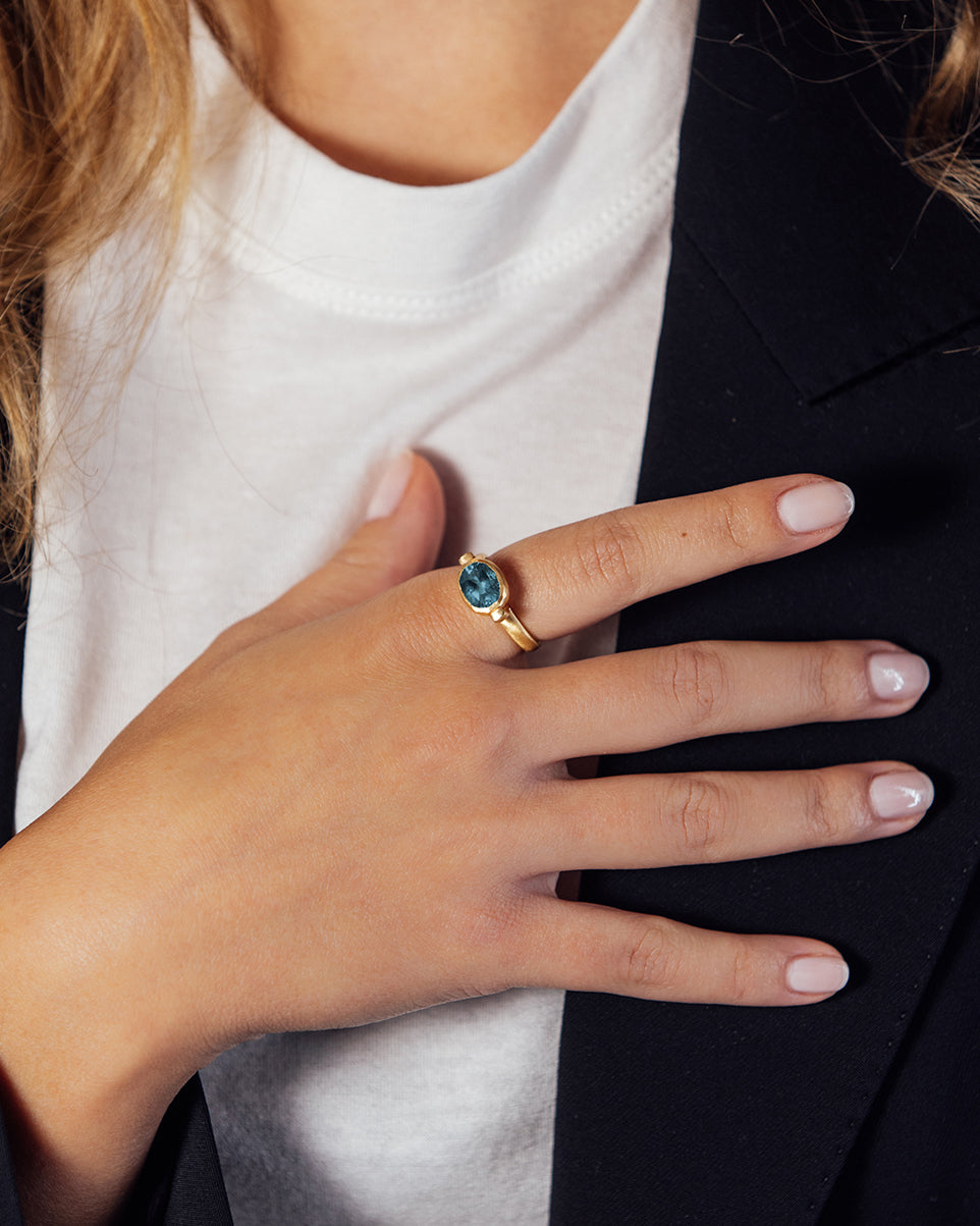 Ellipse Ring Deep Blue Topaz