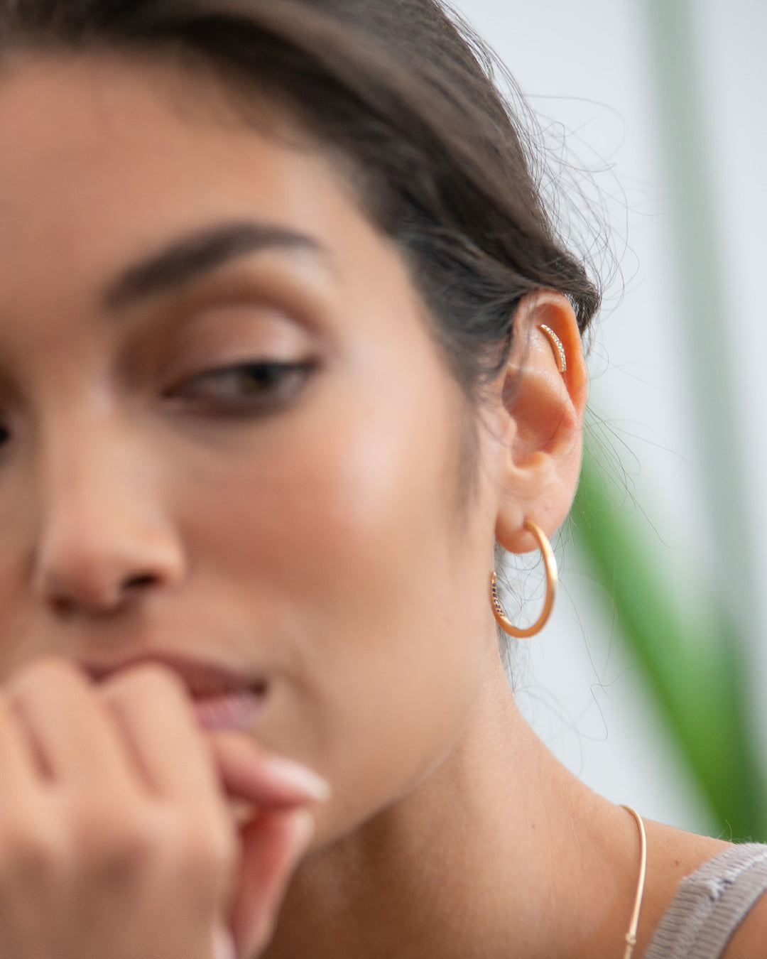 Mini Crescent Moon Single Earring Emerald