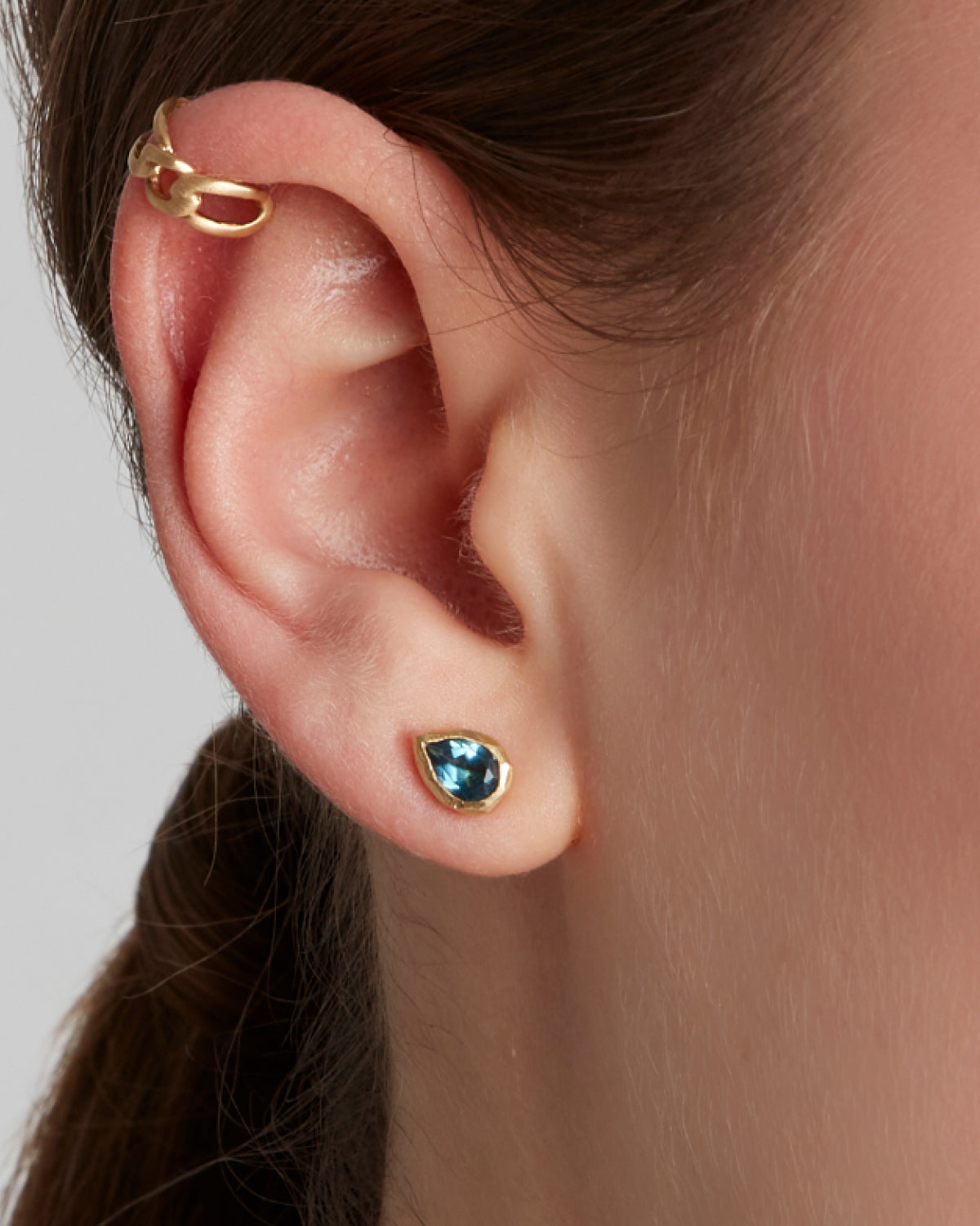 Single Drop Stud Deep Blue Topaz