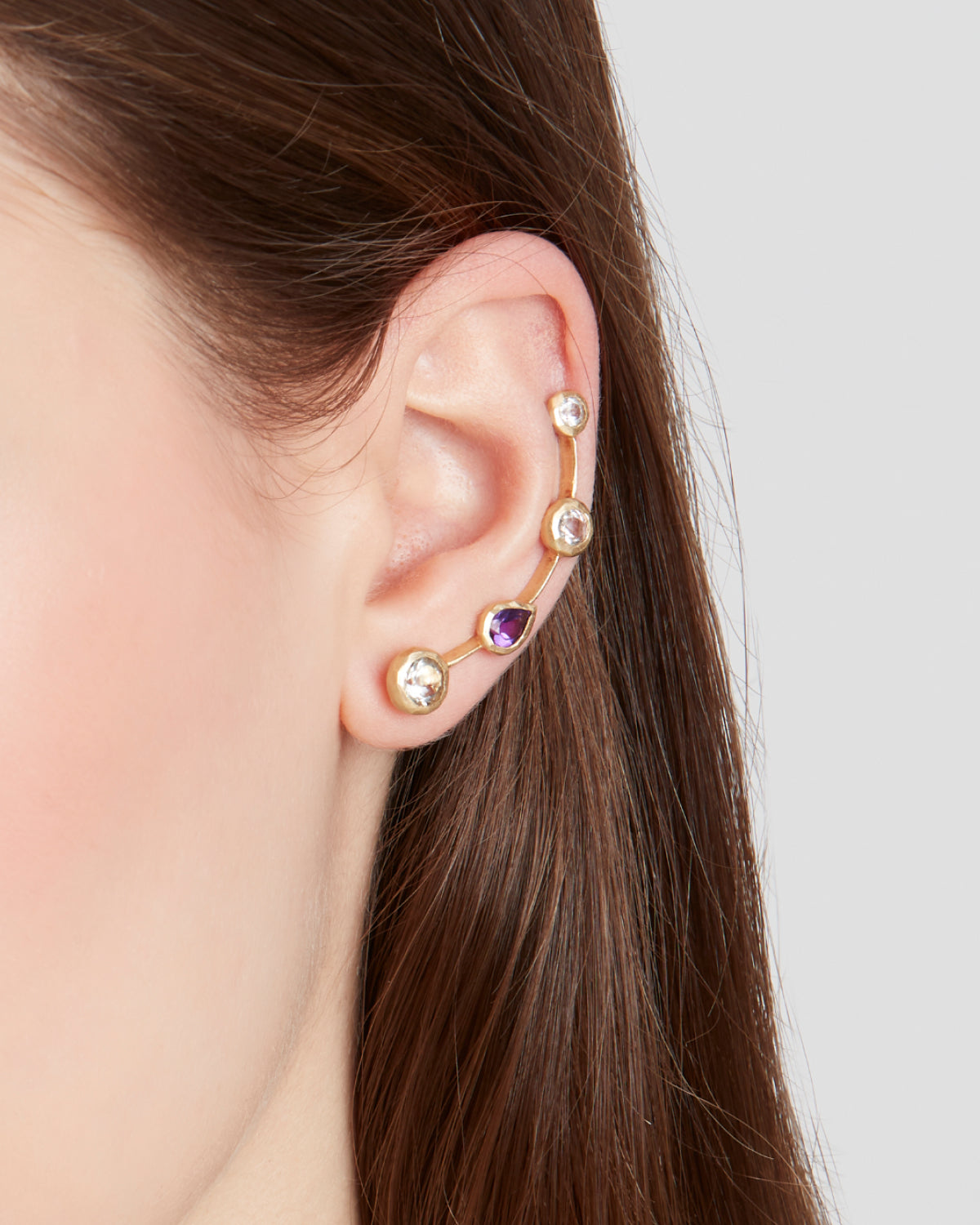Climber Earring Prasiolite and Amethyst