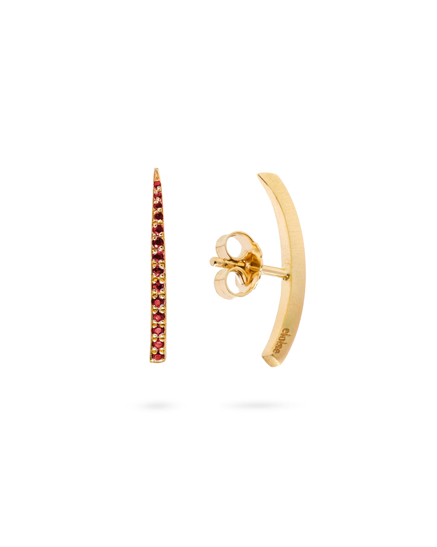 Crescent Moon Earrings Short Ruby 18K Gold