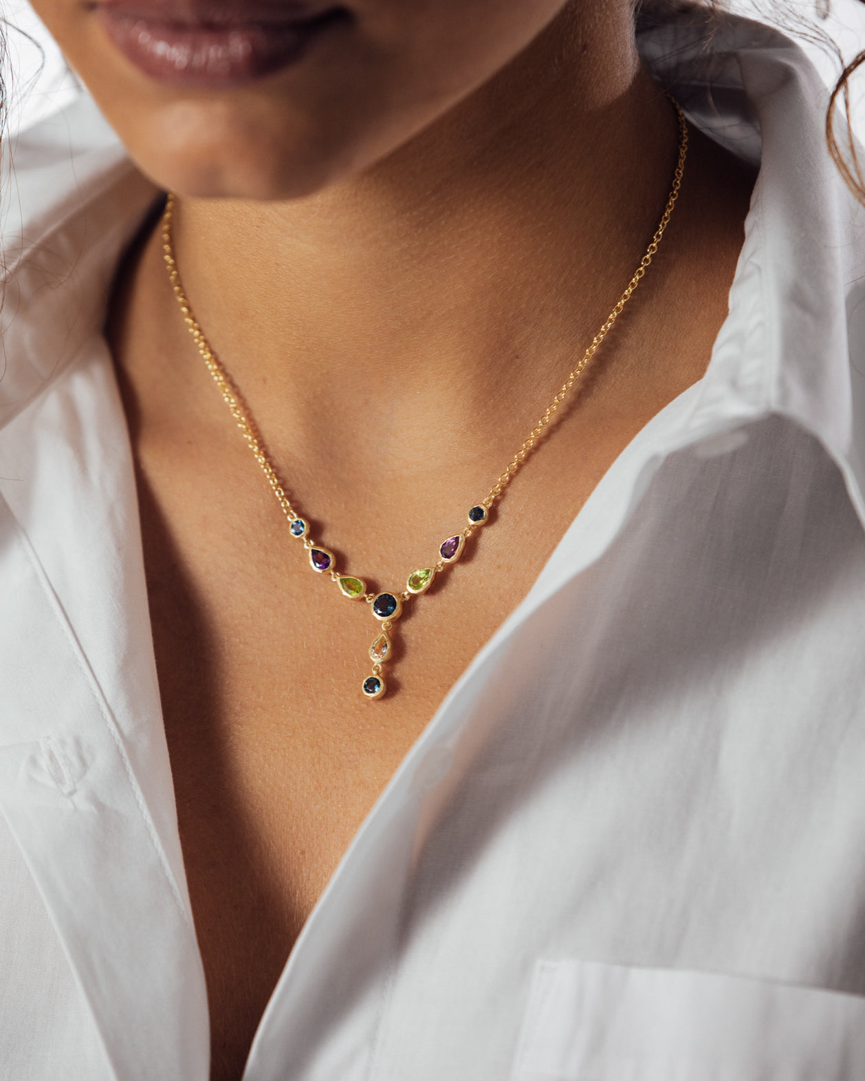 Drop Necklace Multicolor Blue - Green - Purple