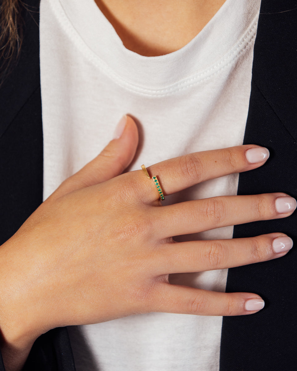 Crescent Moon Ring Emerald