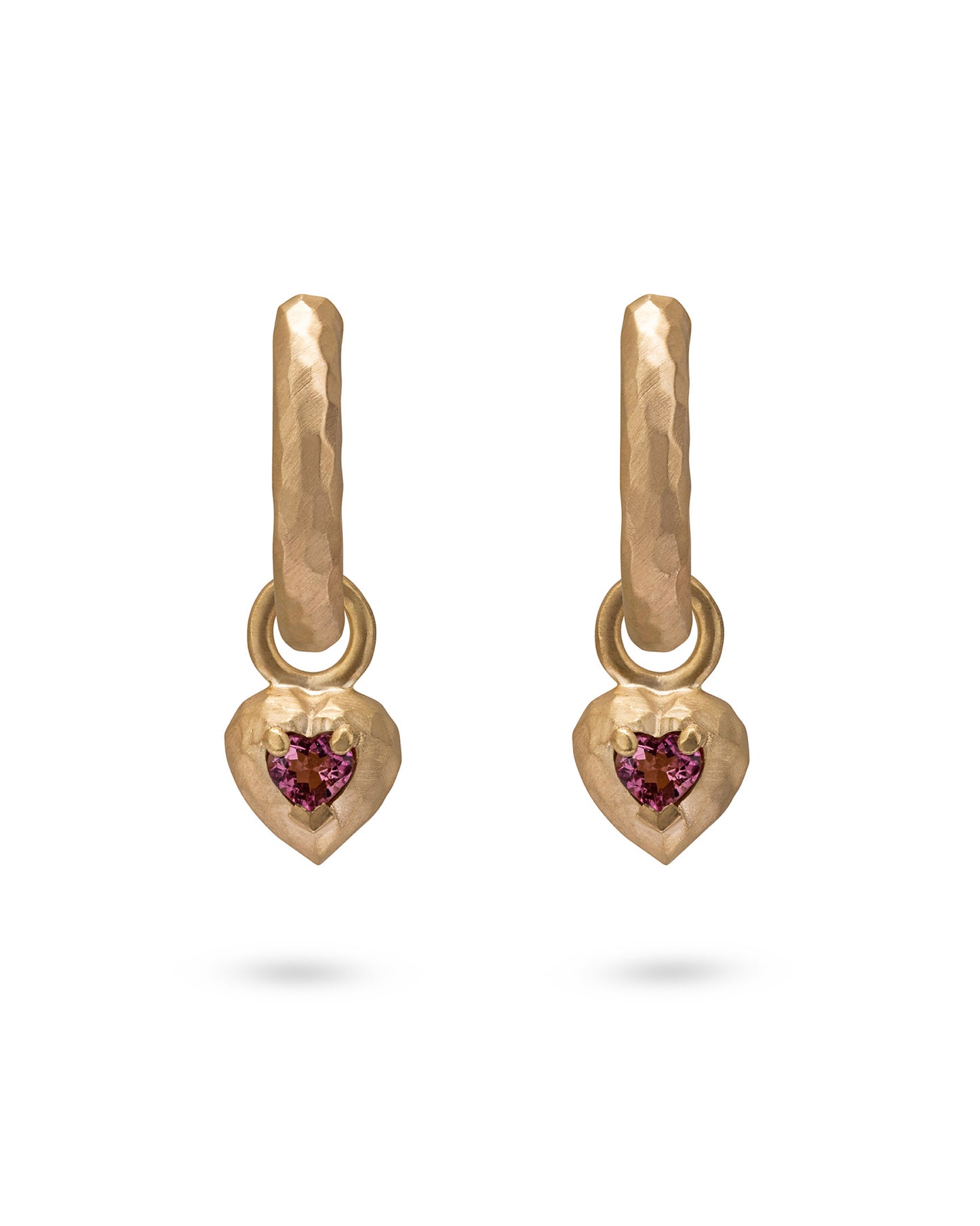 Wander Hoops Medium with Heart Charms Pink Tourmaline