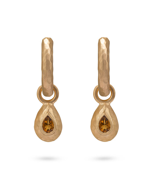 Wander Hoops Medium with Drop Charms Madeira Quartz