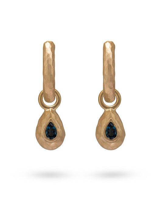 Wander Hoops Medium with Drop Charms Deep Blue Topaz