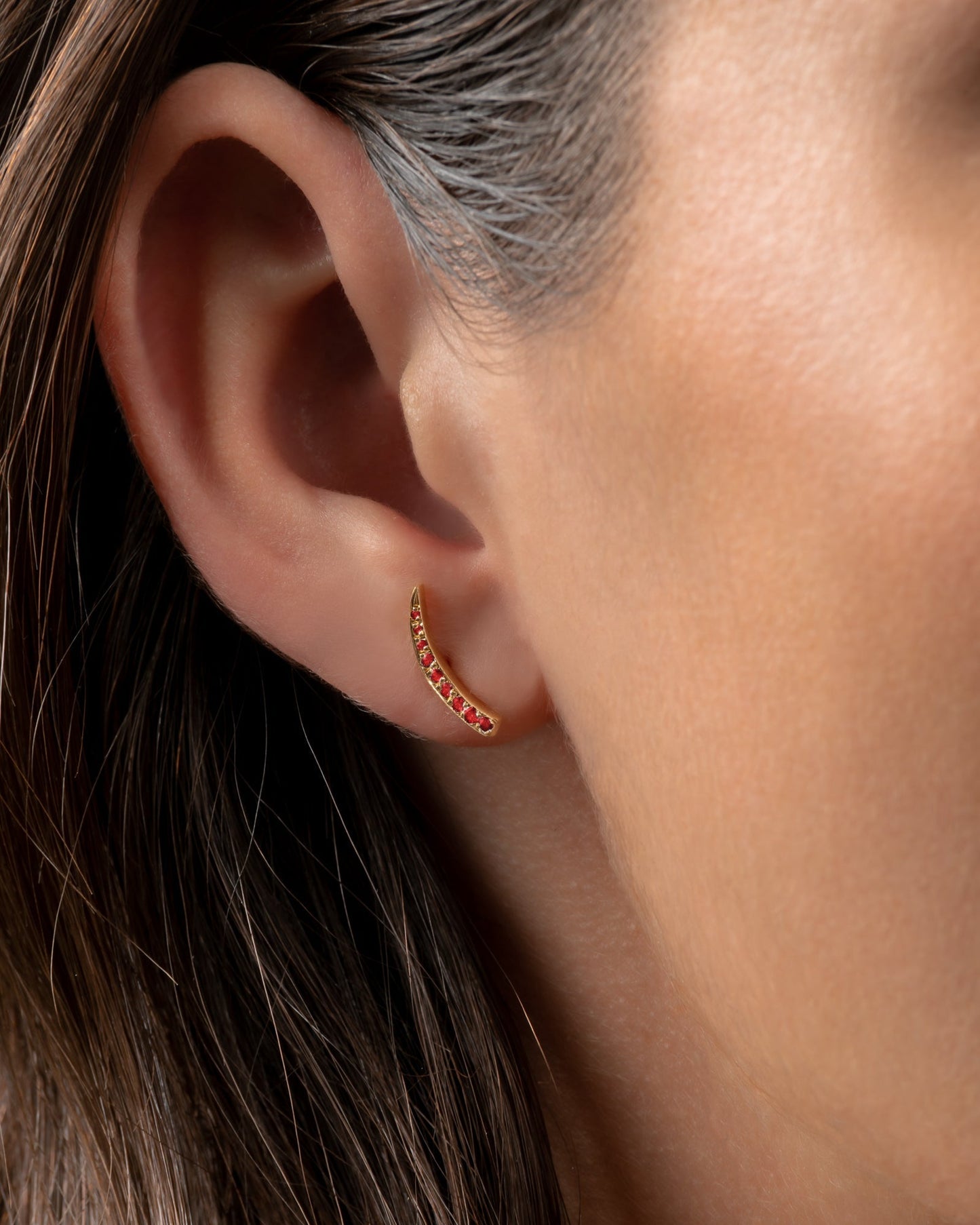 Mini Crescent Moon Single Earring Ruby