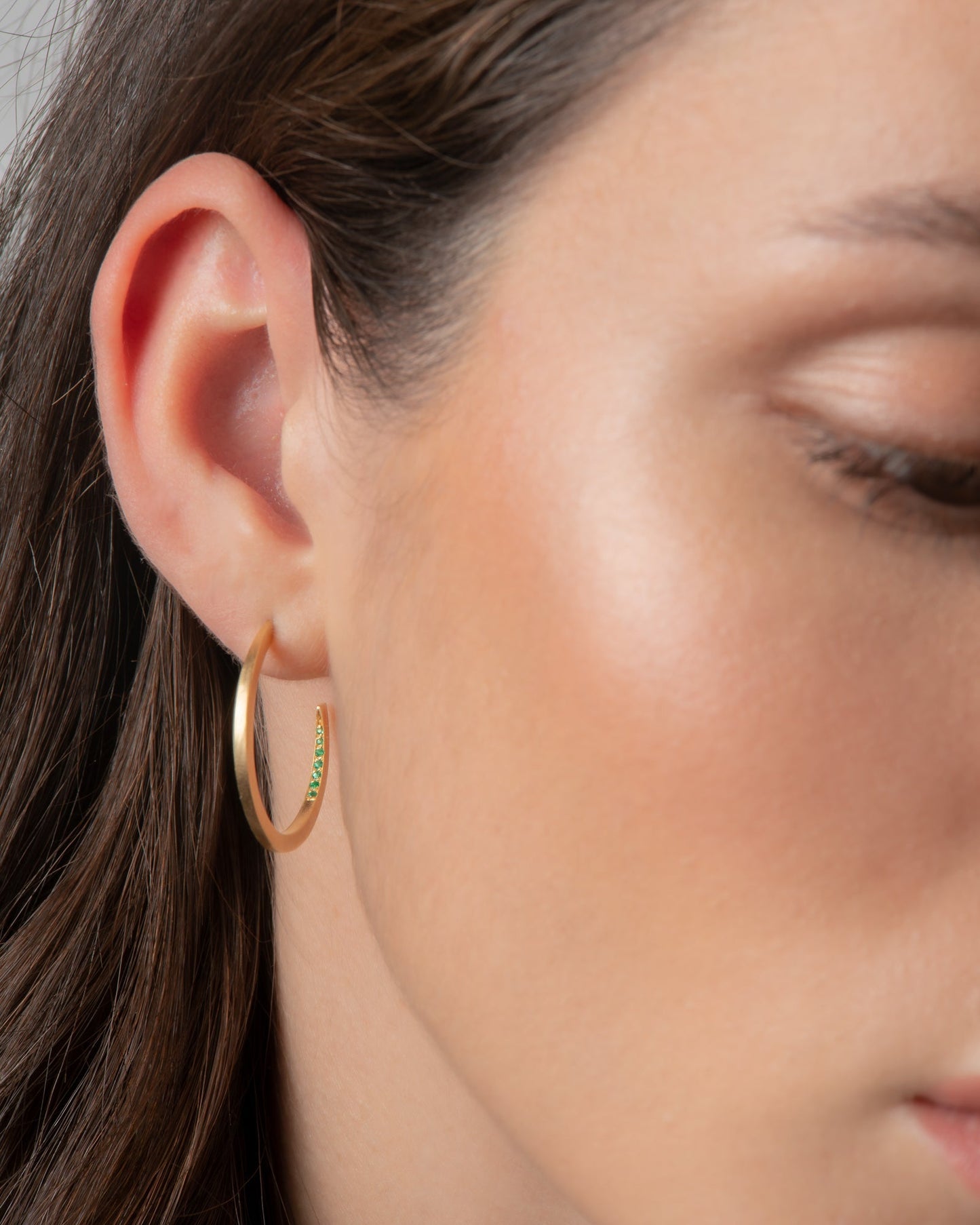 Crescent Moon Hoops Emerald