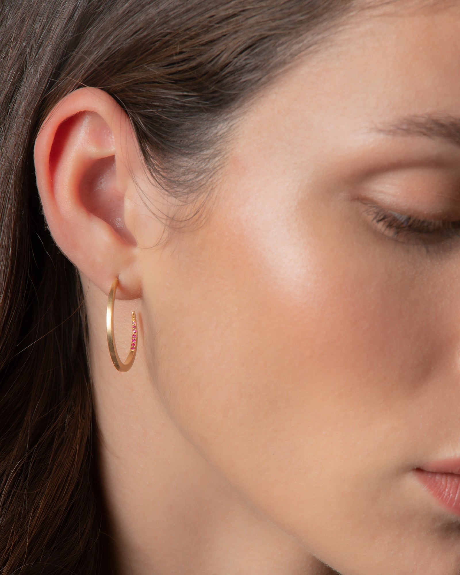 Crescent Moon Hoops Ruby