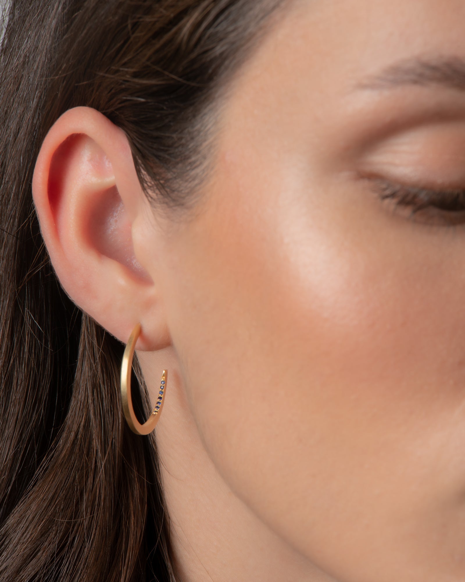 Crescent Moon Hoops Sapphire