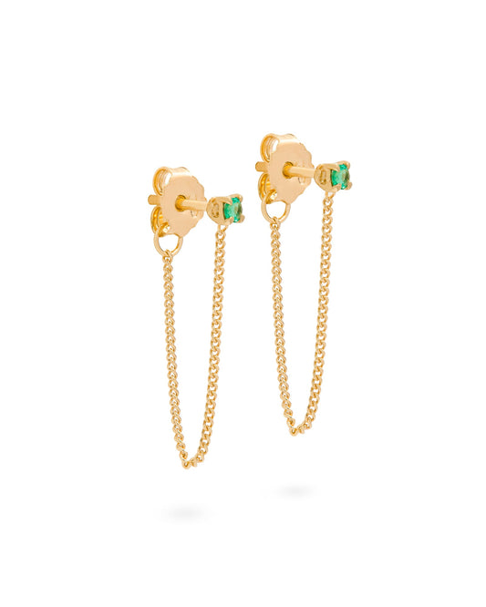 Connection Chain Stud Earrings Emerald