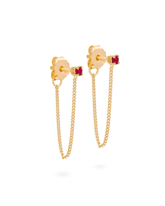 Connection Chain Stud Earrings Ruby 18K Gold