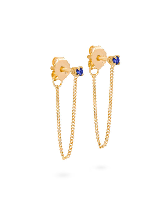 Connection Chain Stud Earrings Sapphire 18K Gold