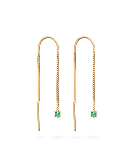 Connection Chain Threader Earrings Emerald 18K Gold