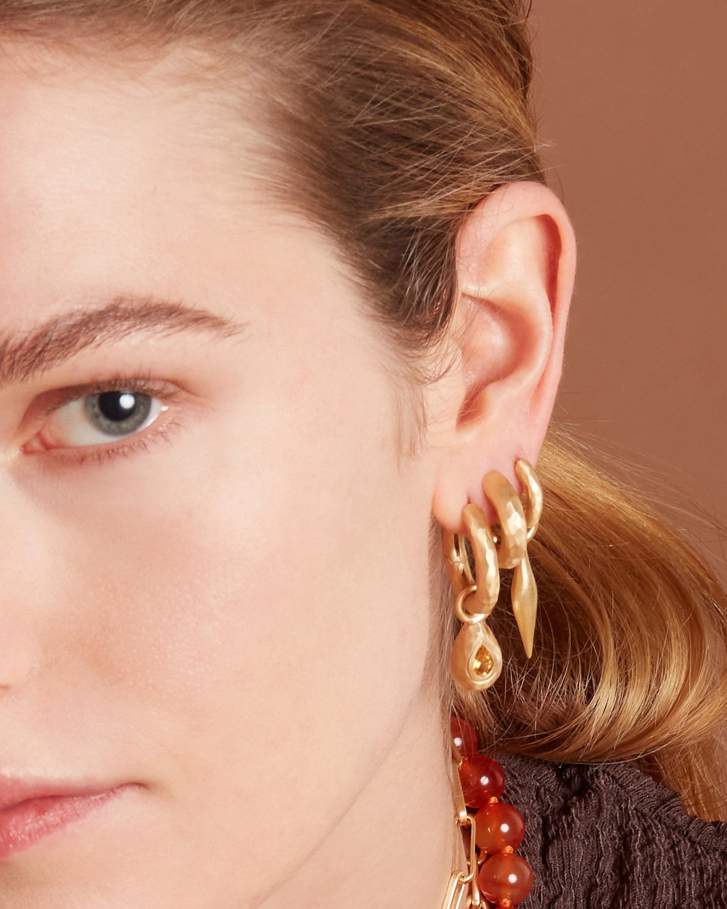 Wander Hoops Medium with Drop Charms Madeira Quartz