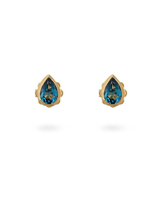 Drop Studs Pair Deep Blue Topaz