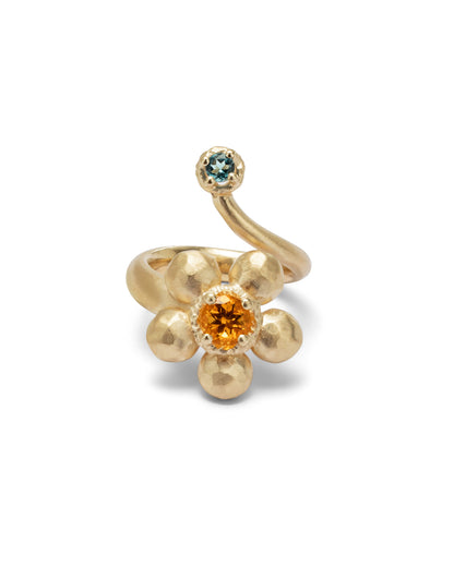 Flore Ring Madeira Quartz and Blue Topaz