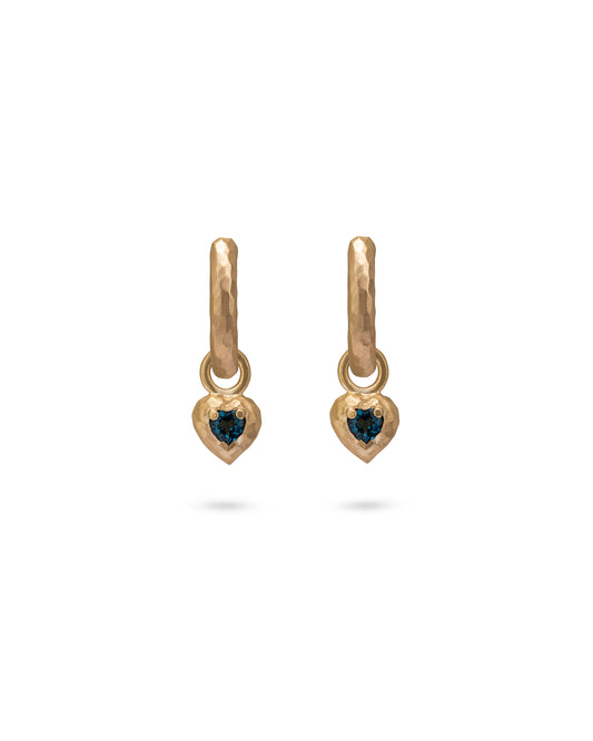 Wander Hoops Medium with Heart Charms Deep Blue Topaz