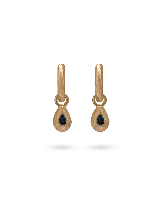 Wander Hoops Medium with Drop Charms Deep Blue Topaz