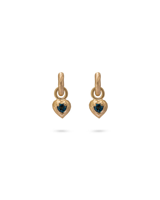 Wander Hoops Small with Heart Charms Deep Blue Topaz