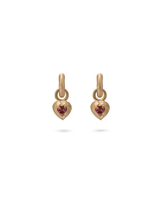 Wander Hoops Small with Heart Charms Pink Tourmaline