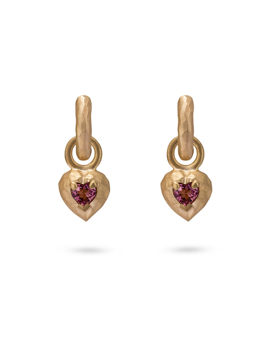 Wander Hoops Small with Heart Charms Pink Tourmaline