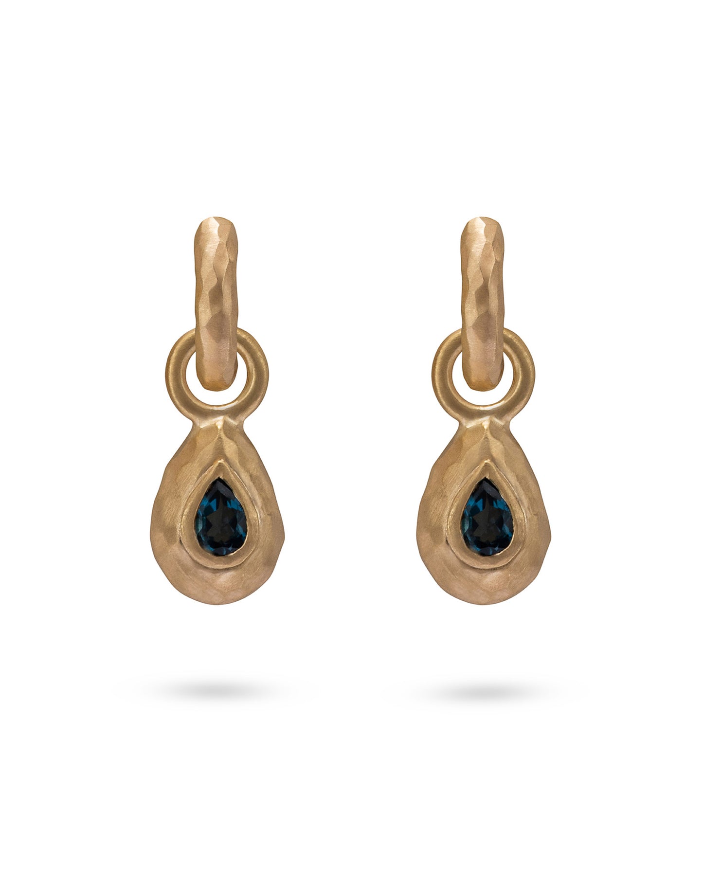 Wander Hoops Small with Drop Charms Deep Blue Topaz