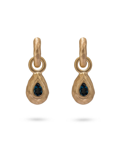 Wander Hoops Small with Drop Charms Deep Blue Topaz