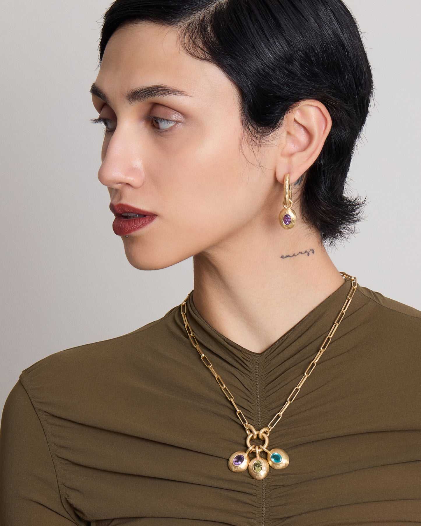 Collana Voyage Catena Clip con Ciondolo Sasso Amestista Viola Medio