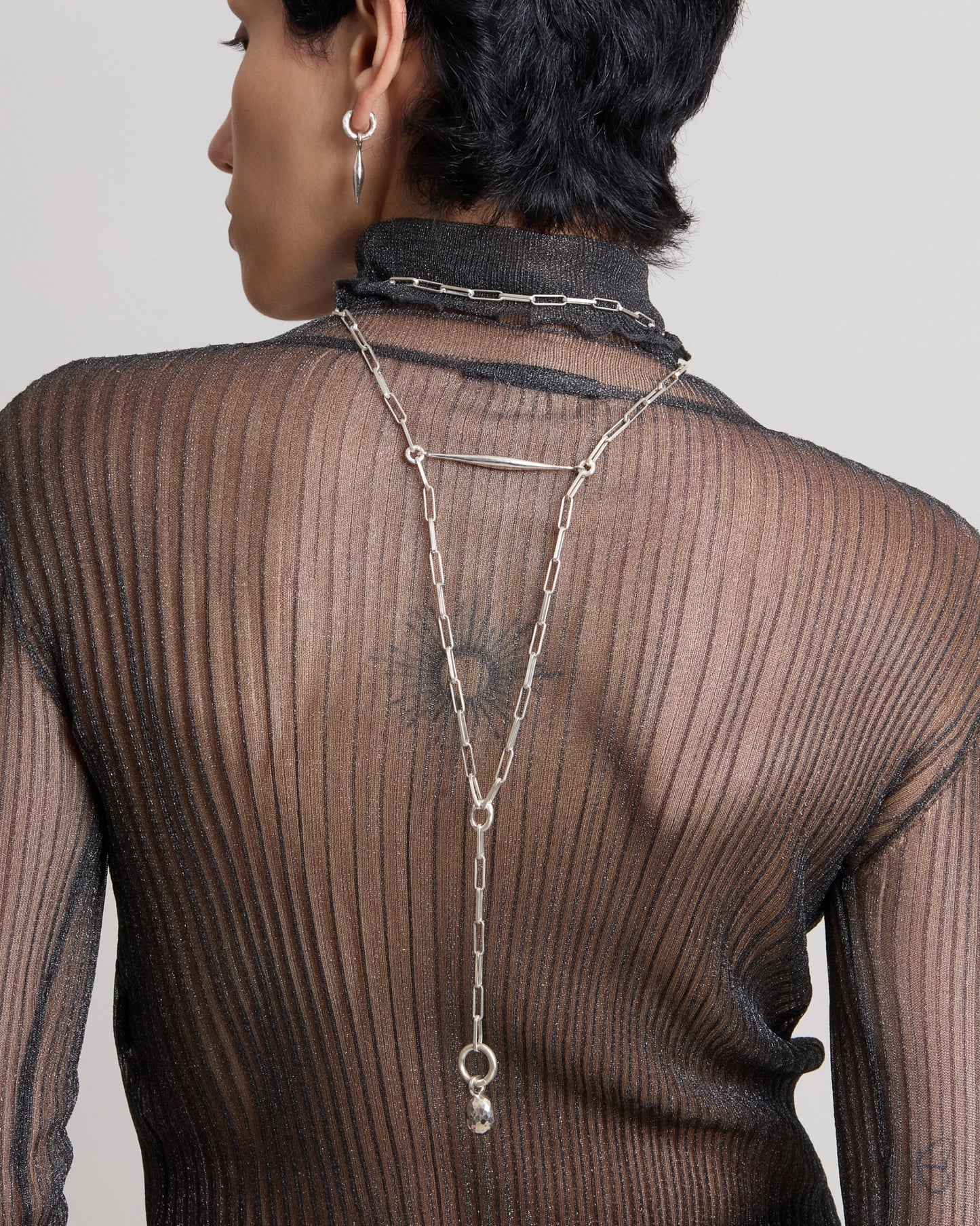 Spindle Necklace Clip Chain Natural Silver