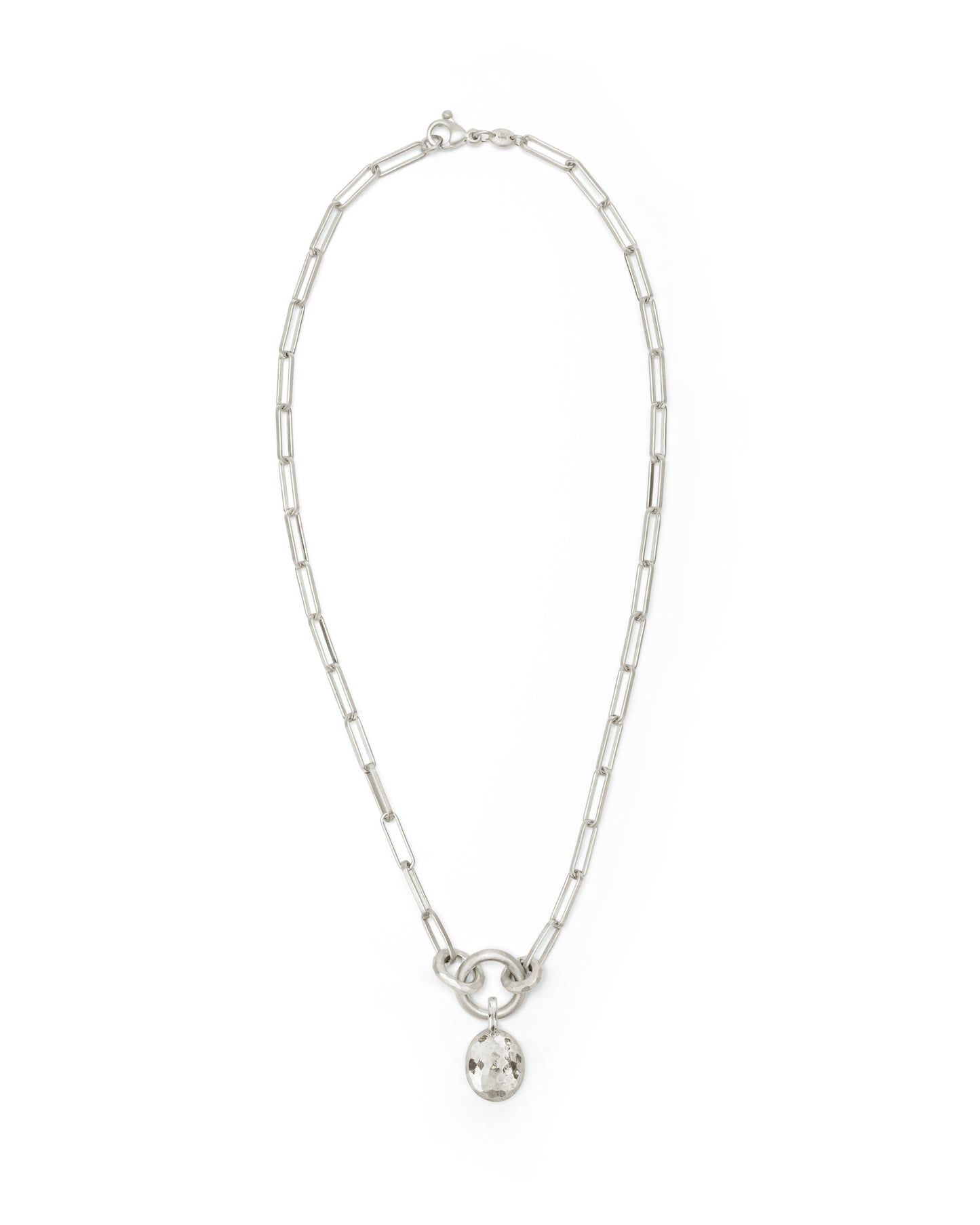 Collana Voyage Catena Clip con Ciondolo Sasso Grande Argento Naturale