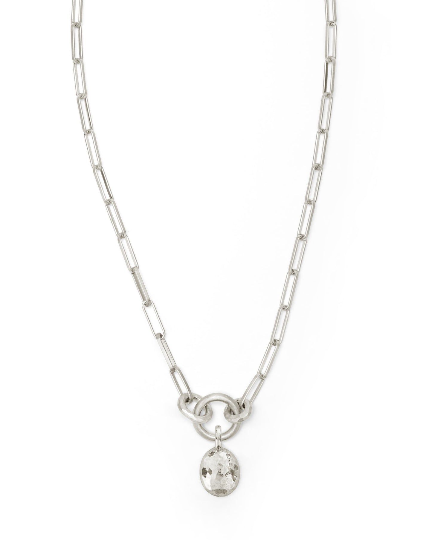 Collana Voyage Catena Clip con Ciondolo Sasso Grande Argento Naturale