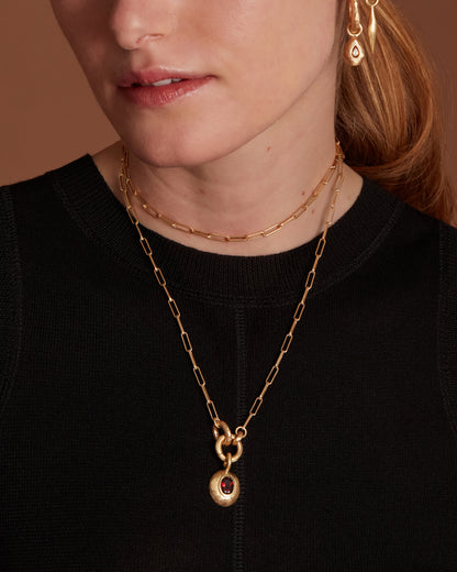 Voyage Necklace Clip Chain with Sasso Charm Red Garnet